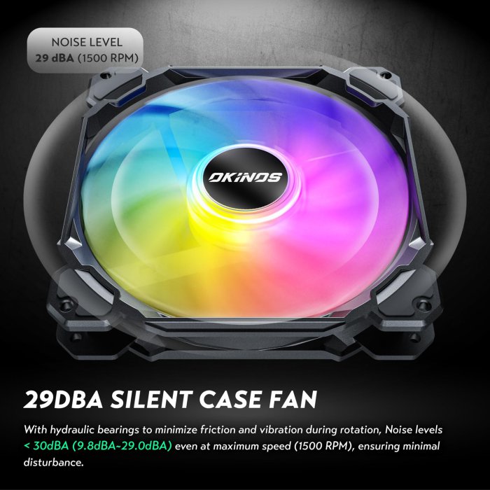 Okinos 140mm RGB PC Fans (4-Pin PWM, 5V Addressable) (image 2)