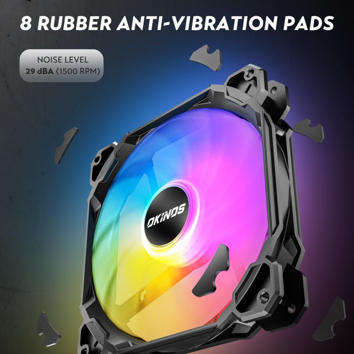 Okinos 140mm RGB PC Fans (4-Pin PWM, 5V Addressable) (image 5)