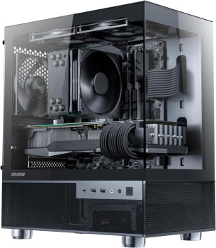 Okinos Aqua 3 Air MATX PC Case with 3 Fans, Tempered Glass, Type C Port - Black