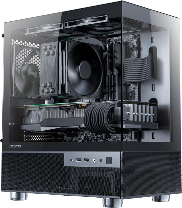 Okinos Aqua 3 Air MATX PC Case with 3 Fans, Tempered Glass, Type C Port - Black