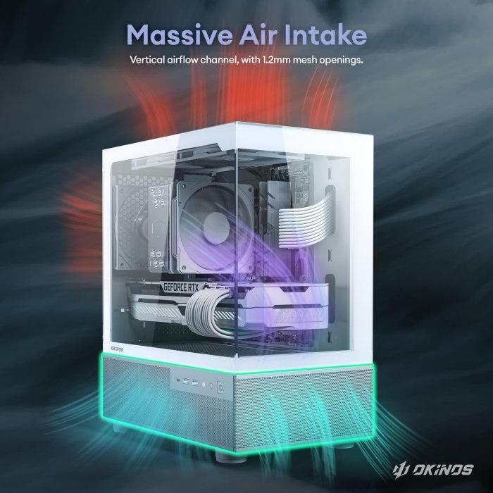 Okinos Aqua 3 Air MATX PC Case with 3 Fans, Tempered Glass, Type C Port - Black (image 3)