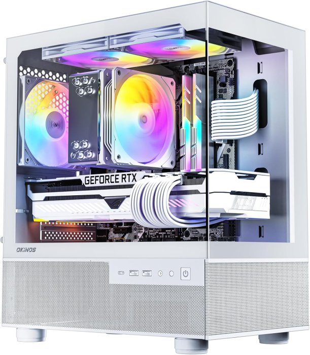 Okinos Aqua 3 MATX PC Case with 3 ARGB Fans, White