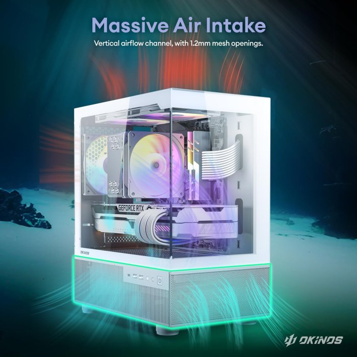 Okinos Aqua 3 MATX PC Case with 3 ARGB Fans, White (image 3)