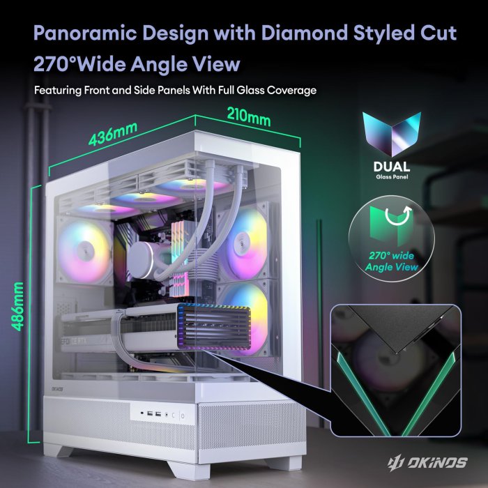 Okinos Aqua 7 ATX Mid Tower PC Case with ARGB Fans & Tempered Glass (image 5)