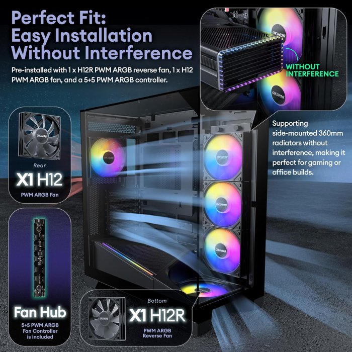 Okinos Aqua 93 ARGB ATX Mid Tower PC Case (image 4)