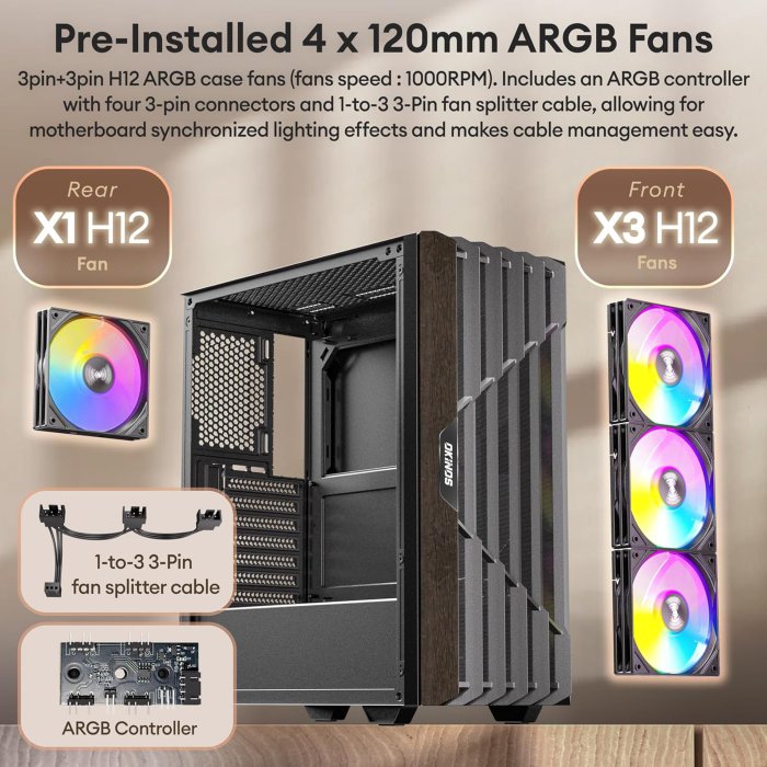 Okinos Cypress 5 ARGB Mid-Tower PC Case (image 3)