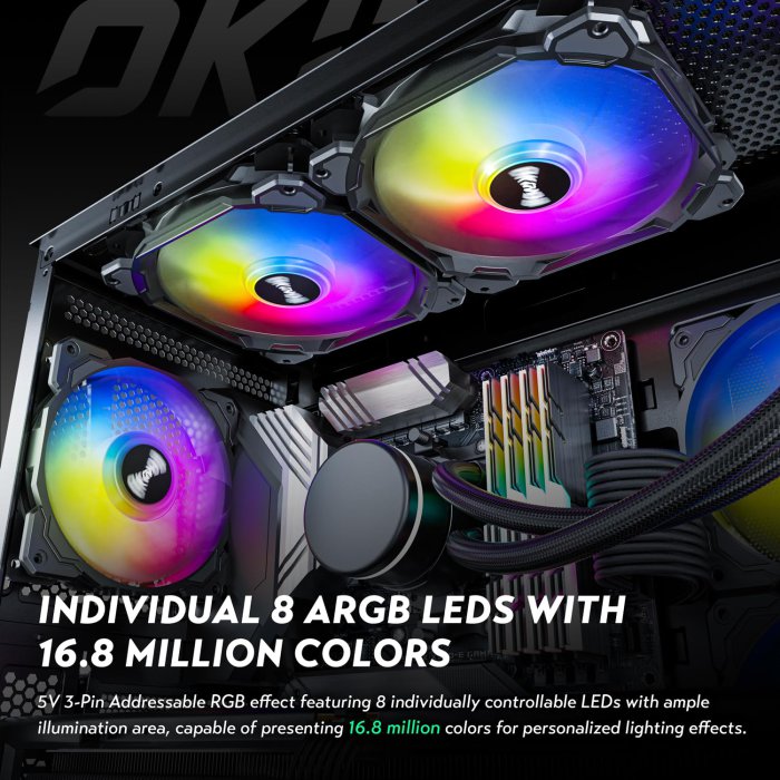 Okinos RGB 3-Pack 140mm PC Fans (5V ARGB) (image 4)