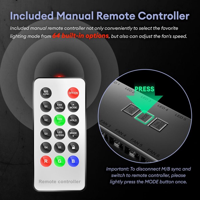 Okinos RGB Fans 5-Pack, 120mm, ARGB Controller & Remote (image 2)