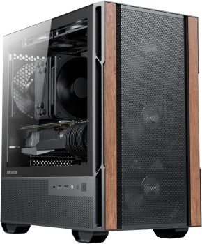 Okinos Wood Design Micro ATX Case with 4 Fans, Type-C, Black
