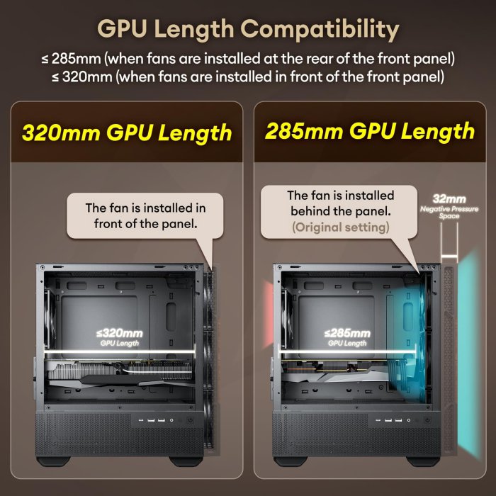 Okinos Wood Design Micro ATX Case with 4 Fans, Type-C, Black (image 5)