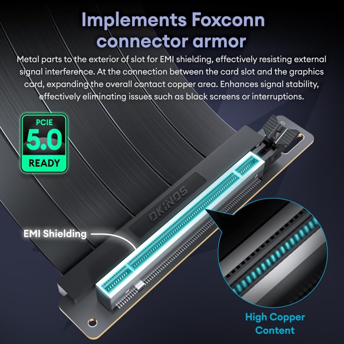 PCIE 5.0 Riser Cable for RTX4090/RX7900XTX - 200mm Black (image 3)