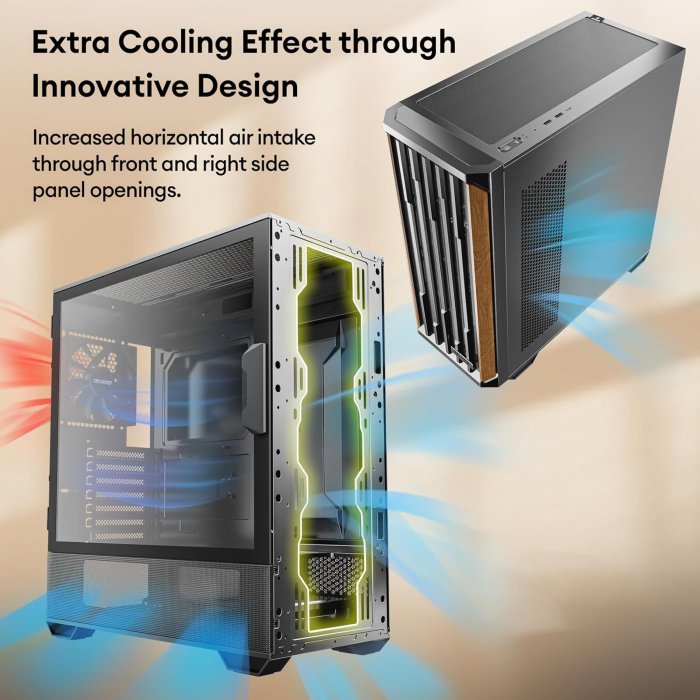 Walnut Wood PC Case, 360mm Radiator Support, 4 x 120mm Fans, Type-C Port, Tempered Glass Panel, Cypress 7 (image 5)